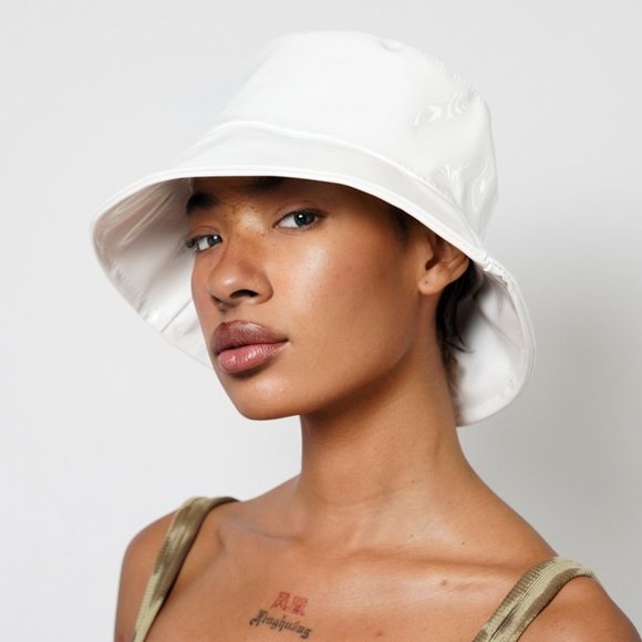 White Faux Leather Bucket Hat - Picture 3 of 12
